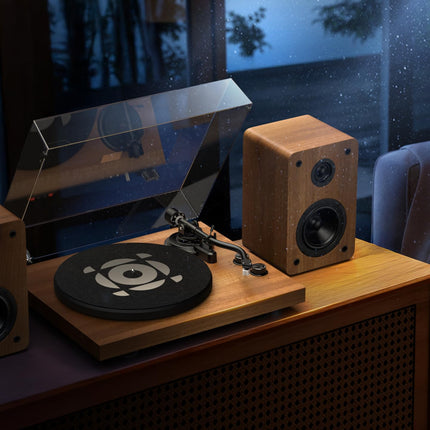 Qlearsoul SoulBox S1 plaadimängija stereokõlaritega, Bluetooth-plaadimängija, vinüülplaadimängija integreeritud eelvõimendiga, S-kujuline toonarm, 33/45 p/min