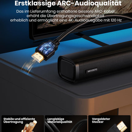 Teleri heliriba subwooferiga, arvutile, mängudele, 2.1 kanalit MEVOSTO 2025, täiustatud teleri heliriba, sügav bass, arvuti helisüsteem, BT 5.3/USB/HD-ARC/optiline/AUX bass ja kõrged toonid, reguleeritav, kodukino