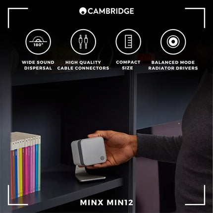 Cambridge Audio Minx Min 12 - Kompaktne juhtmega satelliitkõlar BMR kõlaritehnoloogiaga - Komplektis võtmeaugu kinnitus diskreetseks ja lihtsaks seinale paigaldamiseks - Must
