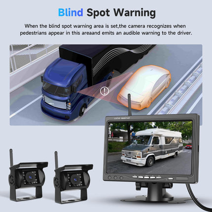 1080P HD juhtmevaba tagurduskaamera komplekt, 7-tolline LCD-ekraan kahe tahavaatekaameraga haagise, matkaauto, veoauto, auto, bussi ja isetegemise juhtjoonte jaoks, IP68 veekindel, öise nägemisega, BSD, 12V-36V