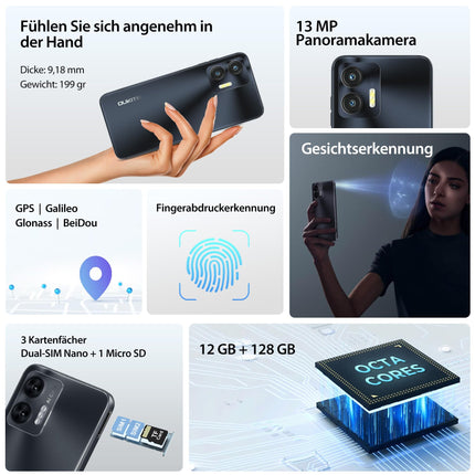 OUKITEL C36 mobiiltelefon ilma lepinguta, 12 GB + 128 GB / 1 TB laiendatav, 5150 mAh 6,56" HD+ ekraan, Android 14, odav nutitelefon, 4G, kaheksatuumaline protsessor, 13 MP panoraamkaamera, kaks SIM-kaarti, 3 pesa, WiFi