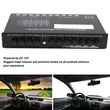 7-Band Car Audio Graphic Equalizer, Car Equalizer, Variable Gain Adjustment, CD AUX Input, Input EQ Selection for Stereo System Equalizer, Car Audio
