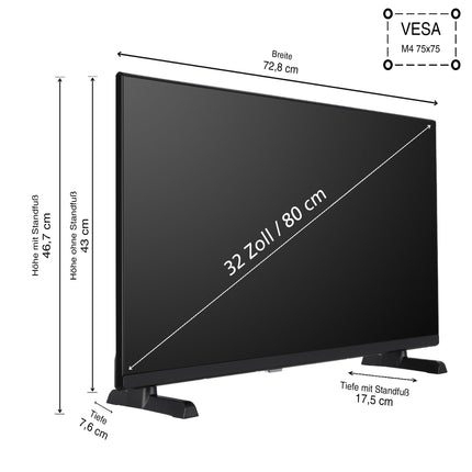 Telefunken QLED-teler 32-tolline nutiteler VIDAA QF32VP750S Full HD-teler, HDR-teler integreeritud kolmekordse tuuneriga, LED-teler must
