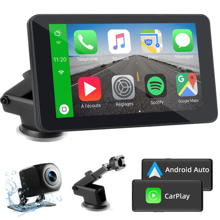 Wireless Carplay Display with Apple Carplay &amp; Android Auto, 7 inch Portable Car Radio with Screen, Car Navigation Devices with Rear View Camera, Bluetooth, Mirror Link, Voice Control, FM, AUX