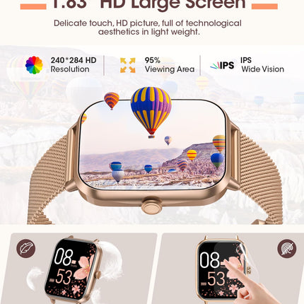 RUXINGX 2024 Smartwatch Women, 1.83" Wrist Watch with Phone Function 3 Bracelets, Menstrual Cycle Heart Rate Sleep Monitor SpO2 IP68 Sports Watch Fitness Tracker Pedometer for iOS Android Rose Gold