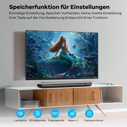 Heymell 150W 2.1-kanaliline teleri heliriba integreeritud subwooferiga, 91 cm Clear Voice'i ruumilise heli süsteem, heliriba Bluetooth HDMI ARC optiline AUX. Komplektis HDMI-kaabel