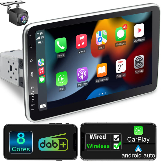 Android 12 autoraadio navigatsiooniga, 10,1-tolline ekraan, sisseehitatud DAB+, juhtmevaba Android Auto ja juhtmevaba Carplay, 1 DIN autoraadio, puutetundliku ekraaniga, Bluetooth, 8-tuumaline, 2G+32G WiFi, 4G GPS, RDS AM tahavaatekaamera