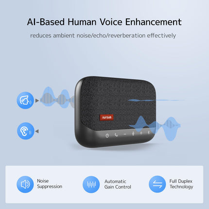 Nuroum A15 Bluetooth Conference Speaker with 4 Microphones, 3m 360° Voice Recognition, Noise Cancellation, Connection via Bluetooth/Dongle/USB-A/C, Compatible with Teams/Zoom for Office/Home Office, Grey