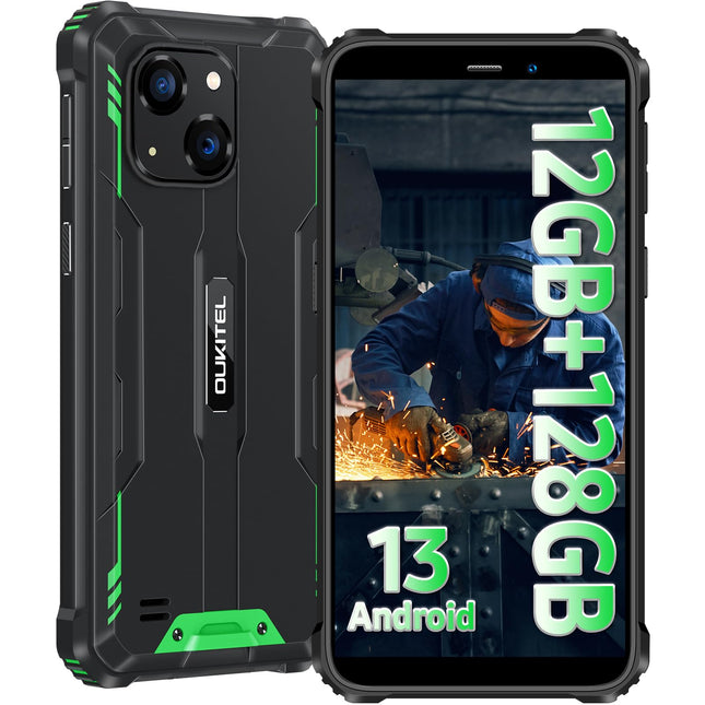 OUKITEL WP32 Android 13 välistingimustes kasutatav mobiiltelefon 12 GB + 128 GB (1 TB laiendatav) vastupidav nutitelefon ilma lepinguta 5,93-tolline HD+ ehitusplatsi telefon 20 MP + 5 MP kaamera 4G kahe SIM-kaardiga, IP68/NFC/OTG/GPS/Face ID