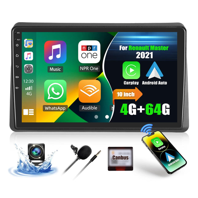 CAMECHO Android autoraadio navigatsiooniga Renault Master 2019-2022 jaoks, kahe DIN-iga autoraadio 9-tollise ekraaniga, Mirror Link FM/RDS WiFi Bluetooth ja USB + tahavaatekaamera