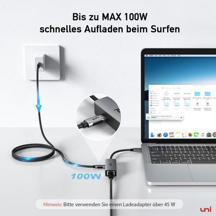 uni USB-C to Ethernet Adapter 100W PD, 1Gbps Gigabit RJ45 LAN Network Adapter with Power Delivery - Compatible with Laptop, MacBook Pro/Air, Dell XPS, iPad Pro