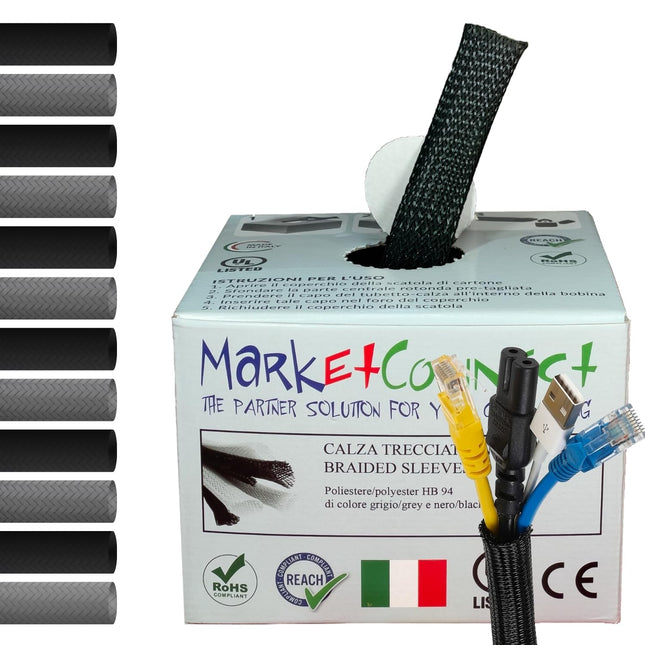 MarketConnect® Expandable cable conduit Ø 20mm, L 30m • Ideal for cable management • Perfect for desks and TVs • BLACK • INDUSTRIAL SMALL