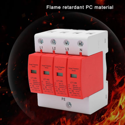 PV Surge Protector AC 385V 30-60KA 4P DIN Rail Lightning Protection Voltage Protection Arrester Protection T2 Surge Arrester for Photovoltaic Solar and Power Supply