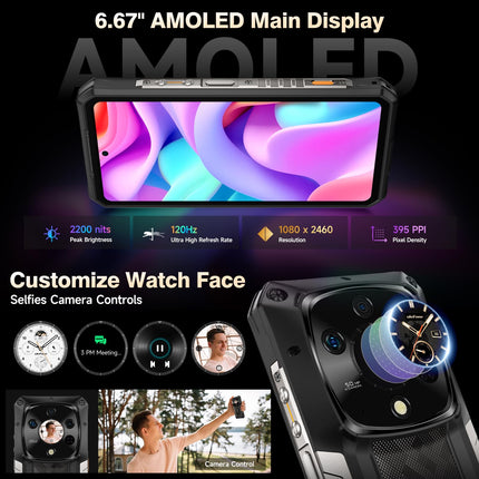 Ulefone Armor 28 Ultra AI Outdoor Mobile Phone 5G 32GB+1TB, Dimensity 9300+ 6.67" AMOLED+1.04" Sub-Screen 10600mAh 120W 50MP IMX989 Triple Camera+64MP Night Vision IP68 Gaming Smartphone Dual SIM