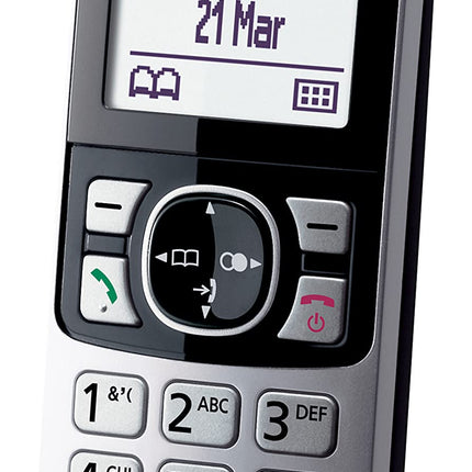 Panasonic KX-TGA685 telefonitoru (ainult lisatelefonitoru, automaatne kõneblokeerimine, käed-vabad funktsioon, häirimisrežiim, erinevad helinad, päevakava, lapsemonitor) must - hõbedane