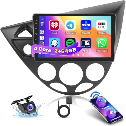 Inefala 9-tolline Android 13 autoraadio Ford Focus MK1 C170 1998-2005 2 DIN ekraaniga (2+64GB) koos juhtmevaba CarPlayga, Android Auto, FM RDS, GPS, Bluetooth, rooliratta juhtimine, tahavaatekaamera