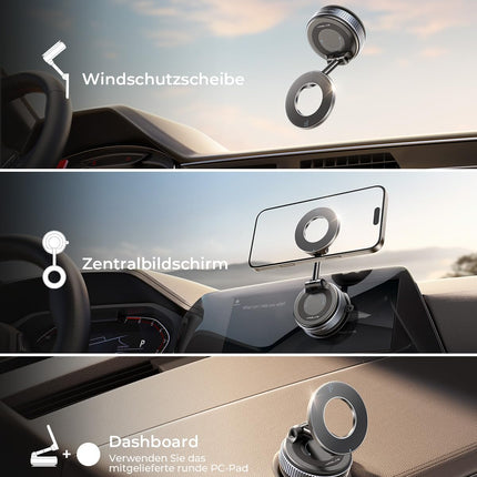 MRGLAS 2025 täiustatud vaakummagnetiline autotelefonihoidik Magsafe'i autokinnitusele, iminapaga autotelefonihoidik [89+ naela imemisvõimsus ja 2800 g tugevaim magnet], 360° pööratav auto/peegli jaoks