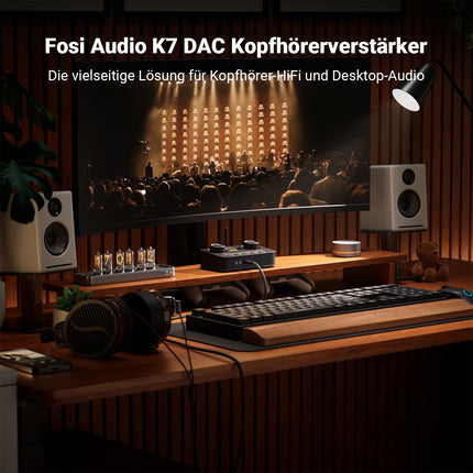 Fosi Audio K7 DAC kõrvaklapivõimendi, USB C digitaalne analoogaudio muundur tööjaamale/mänguarvutile PS5, optiline/koaksiaalne/Bluetooth aptX HD LL/mikrofoni sisend, 3,5 mm/4,4 mm tasakaalustatud/RCA väljund