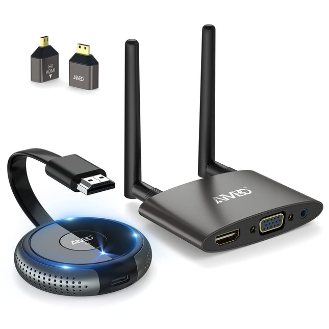 Wireless HDMI 4K 5G, HDMI Wireless Transmitter and Receiver, HDMI&amp;VGA Dual-Screen Wireless Transmission, Wireless Transmitter Receiver from Laptop/TV Box/Mobile Phone/Camera to TV/Monitor/Projector, 165ft