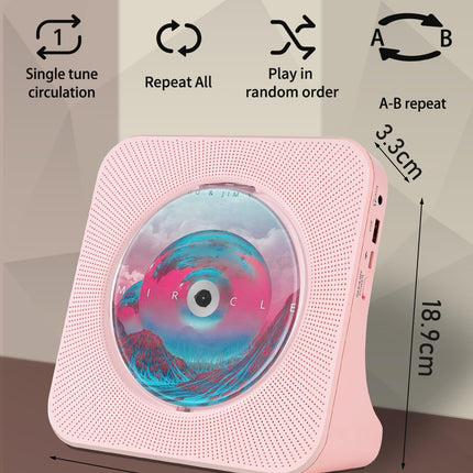 Roosa CD-mängija lastele, kaasaskantav CD-mängija Bluetooth 5.0-ga, kodune muusikapleier sisseehitatud HiFi-kõlaritega, FM-raadio, taimeri, USB-pordi, AUX-pesa, kaugjuhtimispuldiga (kõrvaklappide kaabel kaasas)