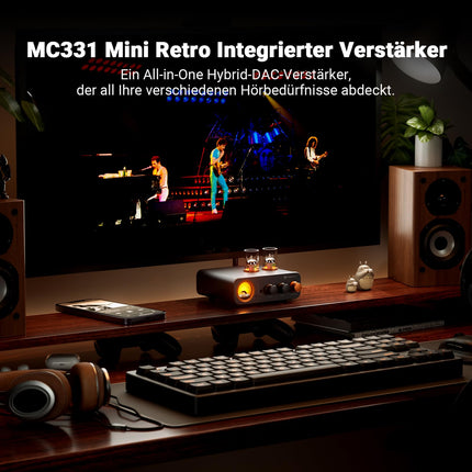 Fosi Audio MC331 Tube Integrated Amplifier with DAC, 2 Channel Home Stereo Audio Amplifier for HiFi Bookshelf Speakers/3.5mm Headphones, Retro VU Meter Preamplifier with Bluetooth and USB/Opt/Coax/RCA