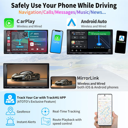 [Uus] ATOTO A6PF 7-tolline Android autoraadio, topelt-DIN-raadio, juhtmevaba CarPlay, juhtmevaba Android Auto, DAB-raadio, Mirror Link, kahekordne Bluetooth, WiFi/BT/USB-ühendus, HD LRV, 2G+32G A6G2A7PF