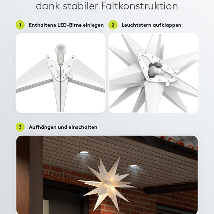 goobay 64788 LED Christmas Star 3D Ø 56 cm/Star with 18 points and timer/Christmas decoration/for atmospheric atmosphere/Battery-operated/Wall decoration/Illuminated star/White