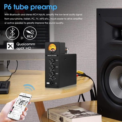 Douk Audio P6 HiFi Bluetooth lamp-eelvõimendi stereoheli võimendi kõrvaklappide võimendi lamp-eelvõimendi VU-mõõturiga