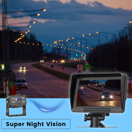 7 inch AHD 1080P Monitor, Wireless Stable Digital Rear View Camera Kit, for Van Truck SUV Pickup, with IP68 Waterproof Backup Camera, DIY Grid Lines, Wide Angle Rear View Camera, Night Vision Set