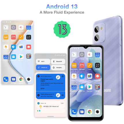 DOOGEE N50 Pro lukustamata nutitelefon [2024. aasta väljalase], 20 GB RAM 256 GB ROM (1 TB TF-kaart), Android 13 nutitelefon, 6,52" HD+ lukustamata nutitelefon, kaheksatuumaline, 50MP+8MP, 4G kahe SIM-kaardi/näotuvastuse/sõrmejäljelugejaga, 4200mAh aku