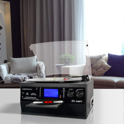 DIGITNOW! Plaadimängija Bluetoothi, USB-plaadimängija ja kodeerimisfunktsiooniga, klassikaline CD-mängija FM-kassetiga, 3 kiirustaset, 33/45/78 p/min, integreeritud kõlarid.