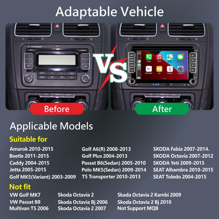 KTTCORLP Linux Car Radio with Screen for Golf 5 6 VW Polo T5 Passat Touran Seat with Navigation FM/AM, Apple Carplay, Android Auto, Steering Wheel Control, 2Din Dab Car Radio Touch Display 7 Inch