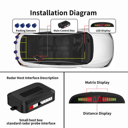 CoCar auto tagurdamisanduriga parkimisabi 4 anduriga parkimisabiline parkimissüsteem PDC + LED-ekraanid + akustiline hoiatus - sinine