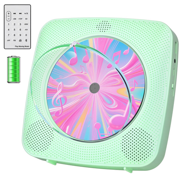 Raadio CD-mängijaga lastele: Kegaudio kaasaskantavad CD-mängijad Bluetooth-kõlariga, esipaneeliga, kaugjuhtimispuldiga, taimeriga, USB-taasesitusega, AUX-taasesitusega, roheline