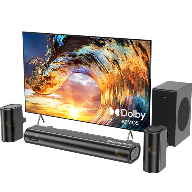 Hiwill 4.1-kanaliline Dolby Atmos heliriba, 300 W teleri heliriba subwooferiga, 2 eesmist ruumilise heli kõlarit, teleri kõlarid, reguleeritavad kõrged ja bassid, HiElite A41