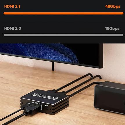 HDMI 2.1 jaotur 1 sisend 2 väljundit 4K 120Hz 8K 60Hz koos heliga, BolAAzuL 1x2 HDMI jaotur 1-2 monitorile, dubleerib samaaegselt, toitega, ühenda ja mängi, null latentsus, HDCP 2.3 HDR PS5/Xbox/PC/TV jaoks