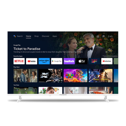 Thomson 43-tolline (109 cm) 4K Ultra HD valge Android Smart TV, Google Assistant, WiFi, Dolby Digital, Bluetooth, kolmekordne tuuner (kaabel/satelliit/antenn), HDMI, CI+, A+ paneel – 43UA5S13W
