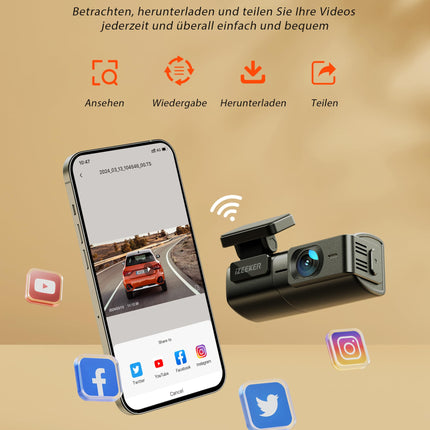 iZEEKER 2.5K WiFi autokaamera, mini autokaamera 1440P esikaamera rakenduste toega, 32 GB kaart, öine nägemine, WDR, G-andur, silmussalvestus, 24H parkimisrežiim