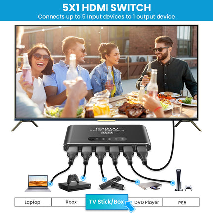 HDMI jaotur 5 sisendit ja 1 väljundit - 4K alumiiniumlüliti, automaatne, puldiga - lüliti toetab 4K 3D HDR-i PS4, Xboxi, TV Sticki ja Blu-Ray-mängija jaoks