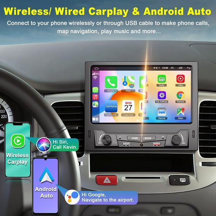 8" juhtmevaba ühe DIN-pesaga autoraadio Carplay ja Android Auto puutetundliku ekraaniga, autoaudio vastuvõtja, Bluetooth 5.3, tahavaatekaamera, FM/AM, SWC, MirrorLink, laadimisfunktsioon