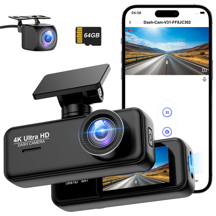Auto armatuurlaud 4K+1080P SIGRILL auto armatuurlaud esi-taga, WiFi armatuurlaua kaamera rakenduse juhtimine, tasuta 64GB kaart, üliöise nägemisega armatuurlaud, 24H parkimisrežiim, G-andur, tsükkelsalvestus, max 256GB