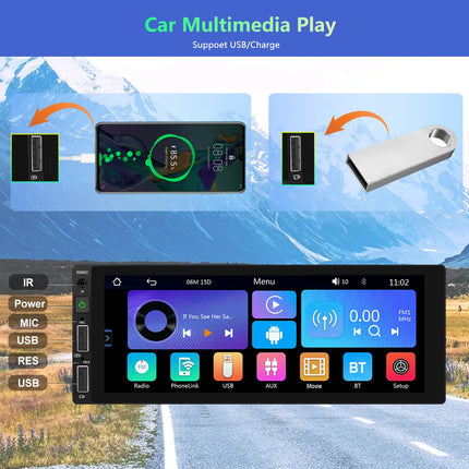 Podofo Car Radio 1 Din with CarPlay, Bluetooth, Android Auto, with 6.86 inch Screen Car Radio Display Supports FM Mirror Link, Rear View Camera and Microphone