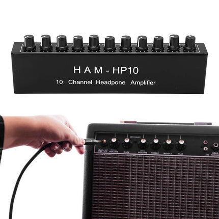 10-kanaliline kõrvaklapivõimendi jaotur, 1 sisend- ja väljundiga kaasaskantav stereo minipesa TRS 3,5 mm stuudio ja lava jaoks