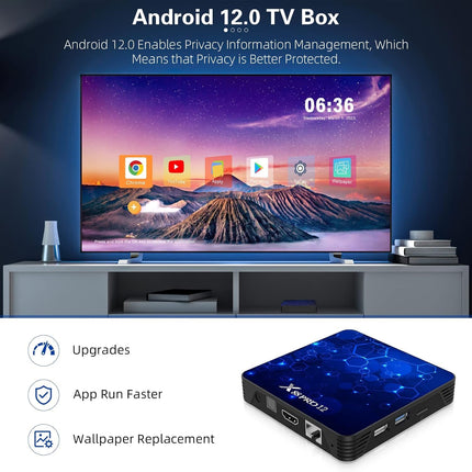 Android 12.0 teleriboks, 4 GB muutmälu, 64 GB ROM RK3318 neljatuumaline 64-bitine Cortex-A53 protsessor, Android Box 2.4G/5G WiFi6 Bluetooth 5.0-ga, meediapleier toetab 3D 4K UHD videoid miniklaviatuuriga