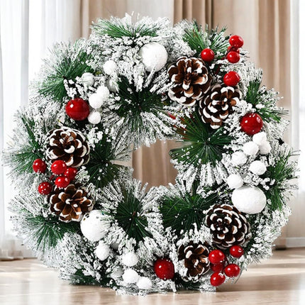 Christmas wreath 30cm door wreath Christmas, Christmas garland with Christmas balls pine cones berries for front door, fireplace and wall decoration, wreath with apples pine cones
