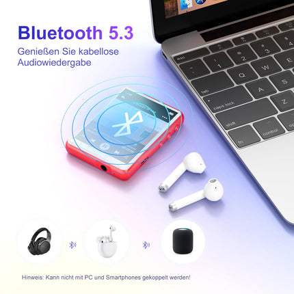 MECHEN Bluetooth 5.3 MP3-mängija puutetundliku ekraaniga, 64 GB MP3-mängija kõlariga, HiFi-heli, FM-raadio, muusika, video, e-raamatud, diktofon, kaitseümbris (punane)