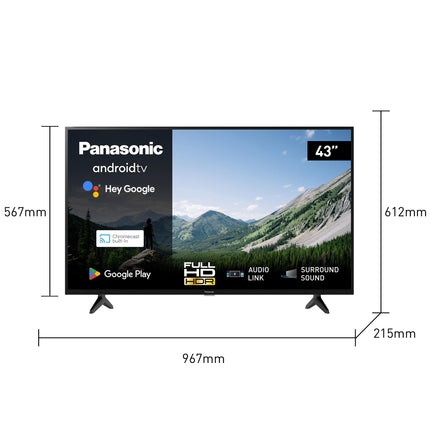 Panasonic TX-43MSW504, 43-tolline Full HD LED-nutiteler 2023, Android TV, ruumiline heli, Google Assistant, Chromecast, ere paneel, HD värvimootor, must