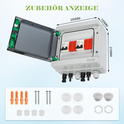 SROCHN ülepingekaitse PV DC 32A 1000V piksekaitselüliti IP65 veekindel 2 stringi 8 mooduliga päikesepaneelide ühenduskarp