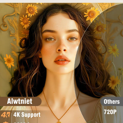 Alwtniet miniprojektor, miniprojektor 4K toega, Wi-Fi 6 ja Bluetooth 5.4, 5W kõlar, automaatne trapetsikorrektuur, 180° pööratav, kaasaskantav projektor koju ja õue Android 11