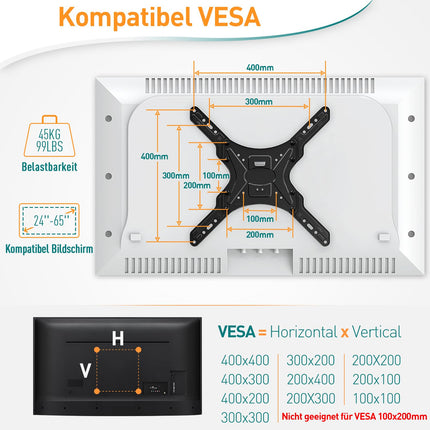 ELIVED teleri laekinnitus enamiku 24–65-tolliste lame- ja kumerate telerite jaoks kuni 45 kg, max. VESA 400x400 mm, kõrgusega reguleeritav telerikinnitus lame- või kaldkatustele, EV3015